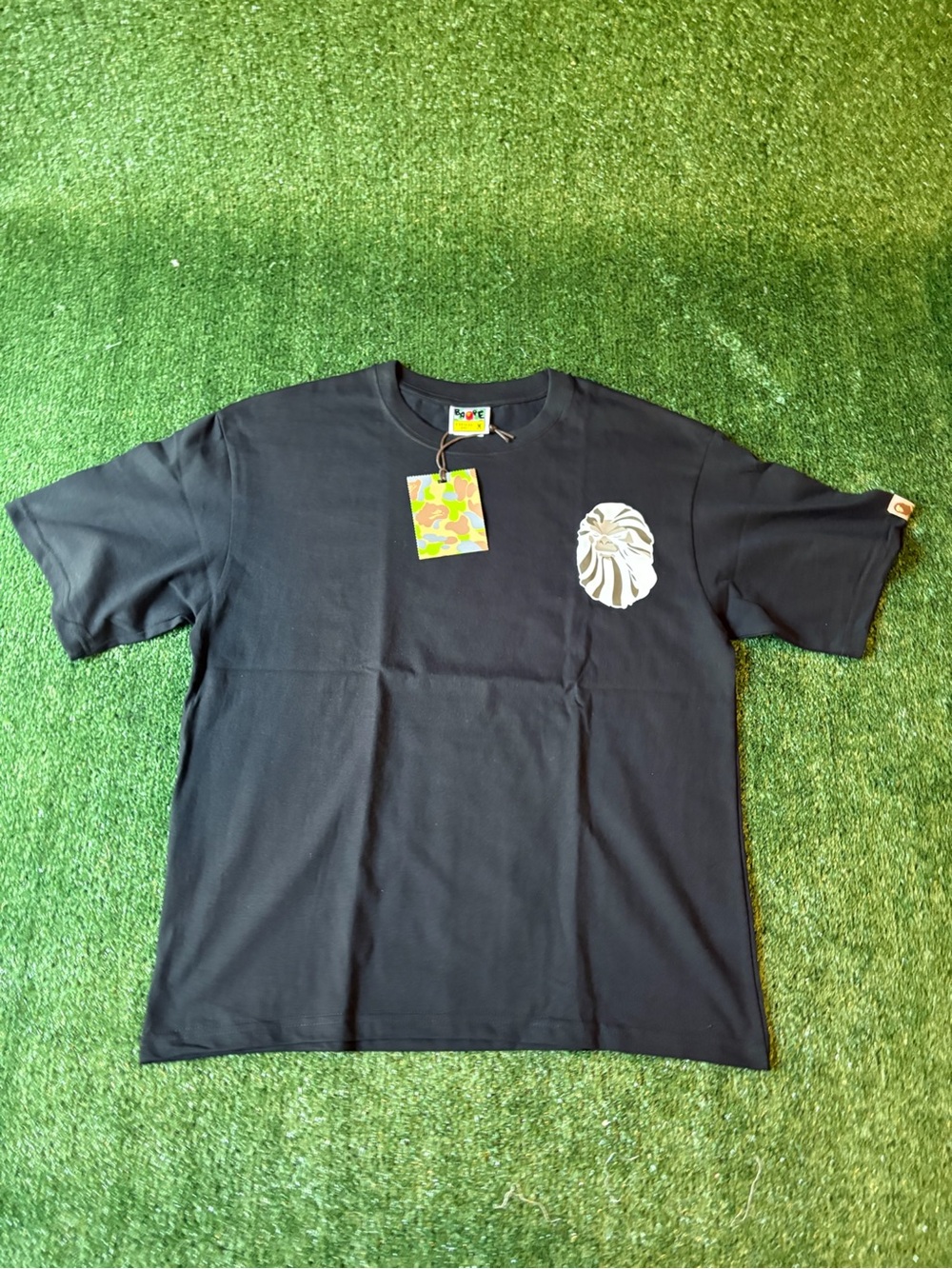 Bape Black Short-Sleeve Tee with White Ape Head Graphic